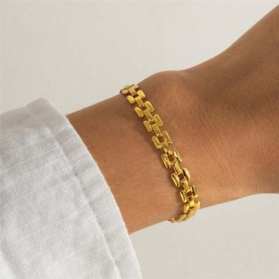 Bransoletka z metalowego łańcuszka o pustych ogniwach ze stali nierdzewnej dla kobiet w kolorze vintage złota, bransoletki z zawieszkami w stylu paska do zegarka, prezenty z cyrkoniami
