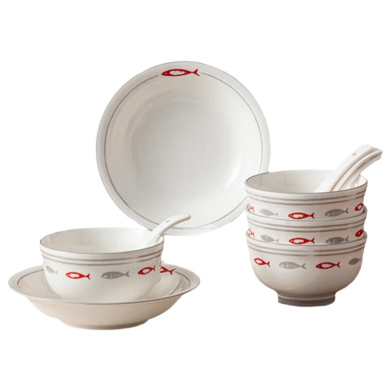 Hao Ai Jia Fish Theme 10-Piece Underglaze Ceramic Tableware Set