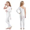 Girls Cat Cosplay Leotard Jumpsuit Sparkly Rhinestones Asymmetrical Sleeves with Tail Long Pants and Bowtie for Halloween Costume Party