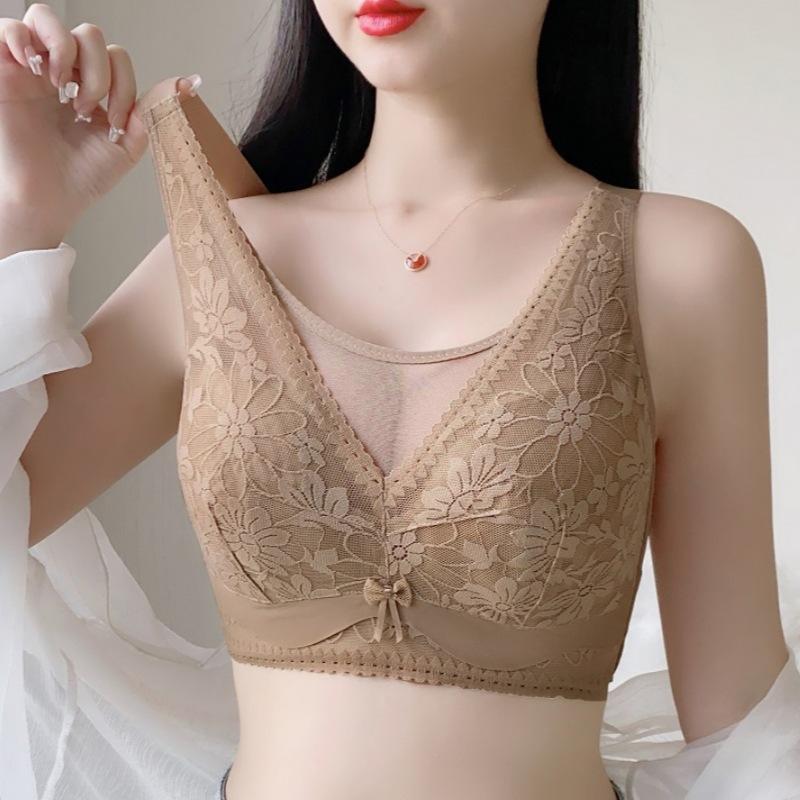 Large Size Bra for Women Without Steel Rims Thin Bra for Women with Lace Double Breasted Anti Sagging Breathable Bra