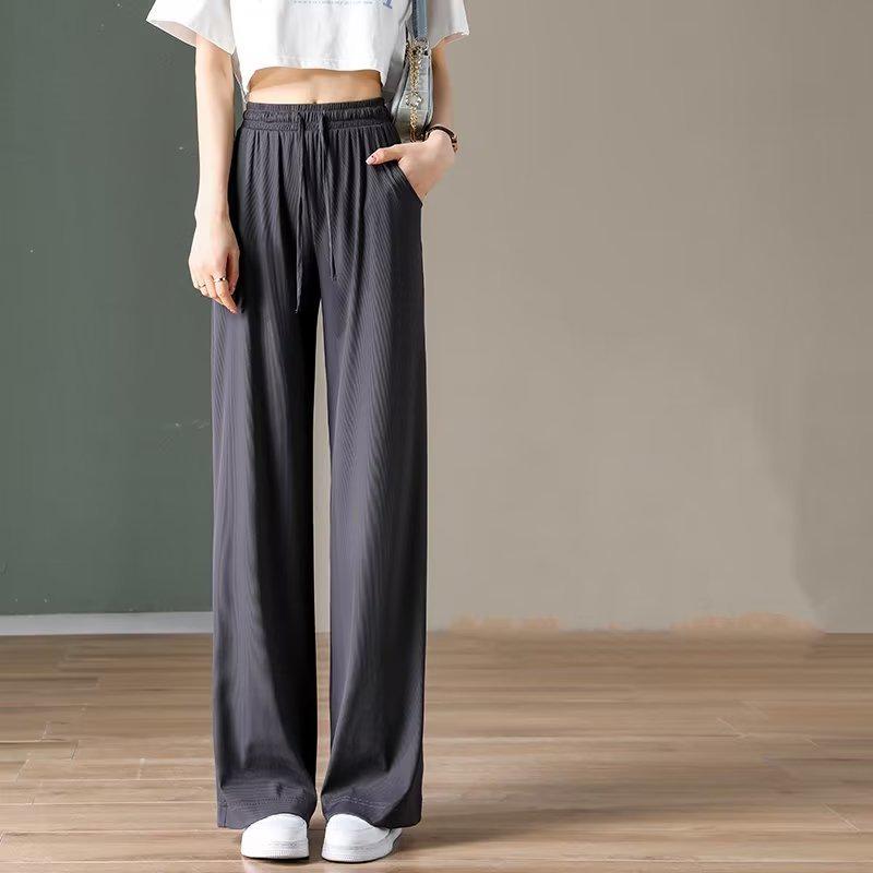 

Женские летние брюки свободного кроя с высокой талией из ледяного шелка – легкие, свободные, прямые, с защитой от комаров. L серый