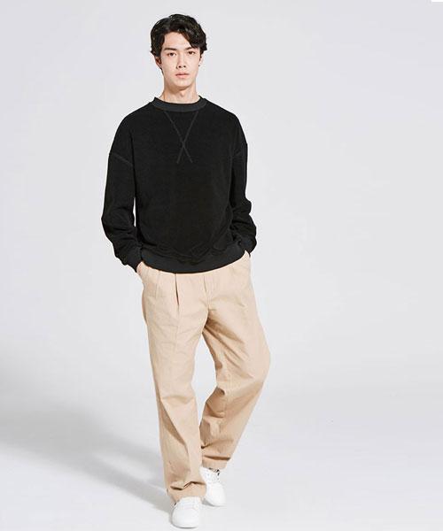 Moseu Washed Cotton Pintuck Pants_Beige