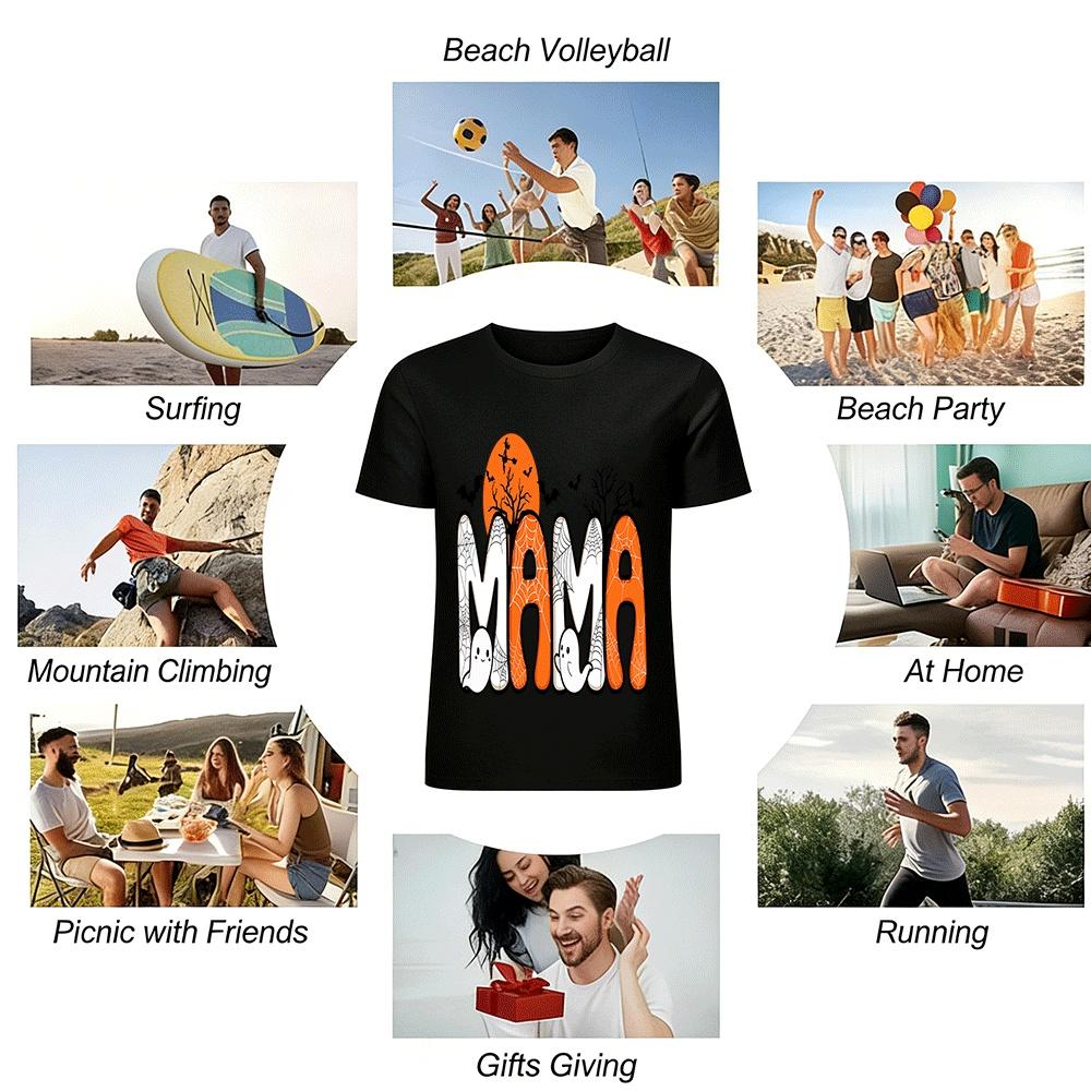 Halloween Themed MAMA Print Casual Top Pure Cotton T-shirt