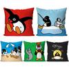 1 buc P-pingu Desen Animat Față de Pernă Pătrată Pernă Dormitor Canapea Timp Liber Confort Pernă Mașină Living Decor Acasă 40X40