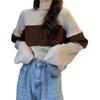 Autumn and Winter Retro Style Short Color Matching Crew Neck Pullover Sweater Women's Loose Lazy Style Versatile Striped Long-sleeved Knitted Sweater