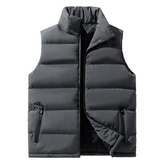 

Мужской пуховый жилет осень-зима с воротником-стойкой, теплый ветрозащитный двойной карман на молнии, повседневный однотонный мужской жилет без рукавов, топ M серый