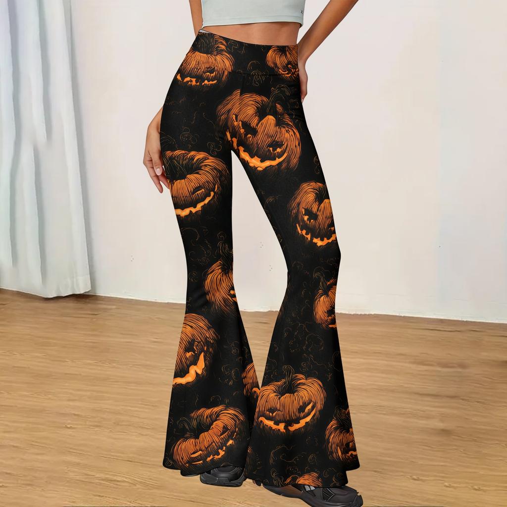 Women's Casual Halloween Print Yoga Pants Flared Leg High Waist Stretch Workout Leggings for Everyday Wear