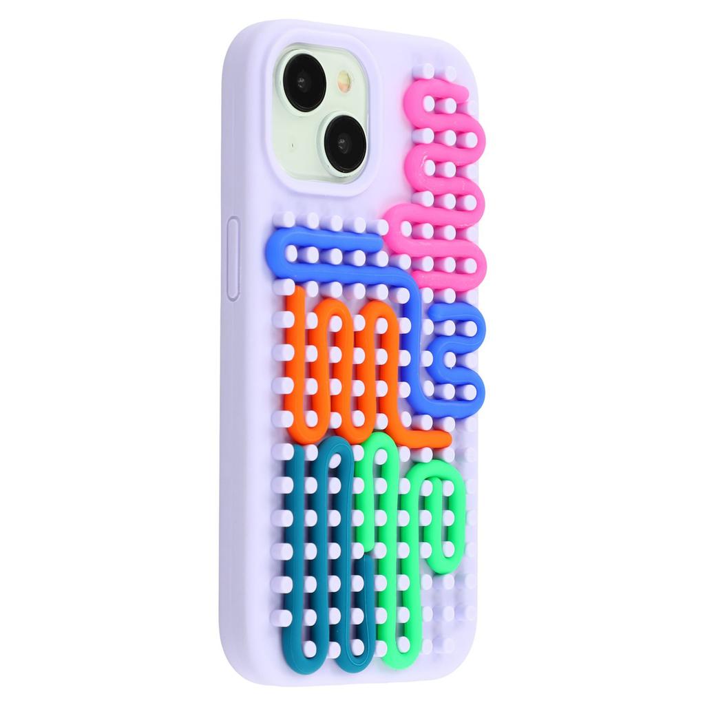 For iPhone 15 Case 3D Stress Relief DIY Colorful Bar Silicone+PC Phone Cover Dots Design