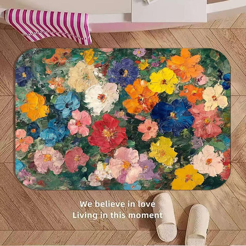 Kwiatowy Obraz Olejny Ziemia Okrzemkowa Chłonny Antypoślizgowy Szybkoschnący Mata Podłogowa do Łazienki