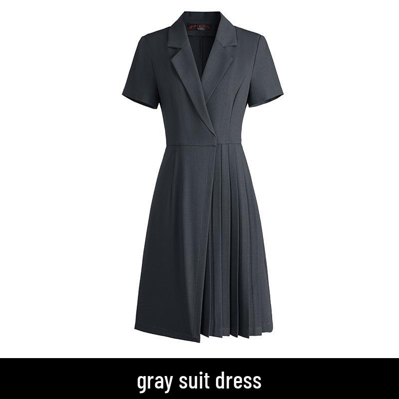 

Женский высококлассный костюм-платье в корейском стиле, черный, двубортный, плиссированный - летний, профессиональный, с высокой талией, в стиле петит XXXL