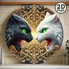 Generic Round Aluminum Sign Black White Cats Green Eyes Golden Ornate Frame Weatherproof