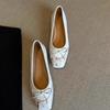 Schafsleder-Version Französische sanfte flache Schleife Flachboden Kleine einzelne Schuhe für Damen mit eckiger Spitze Rosshaar Ballerinas für Damen