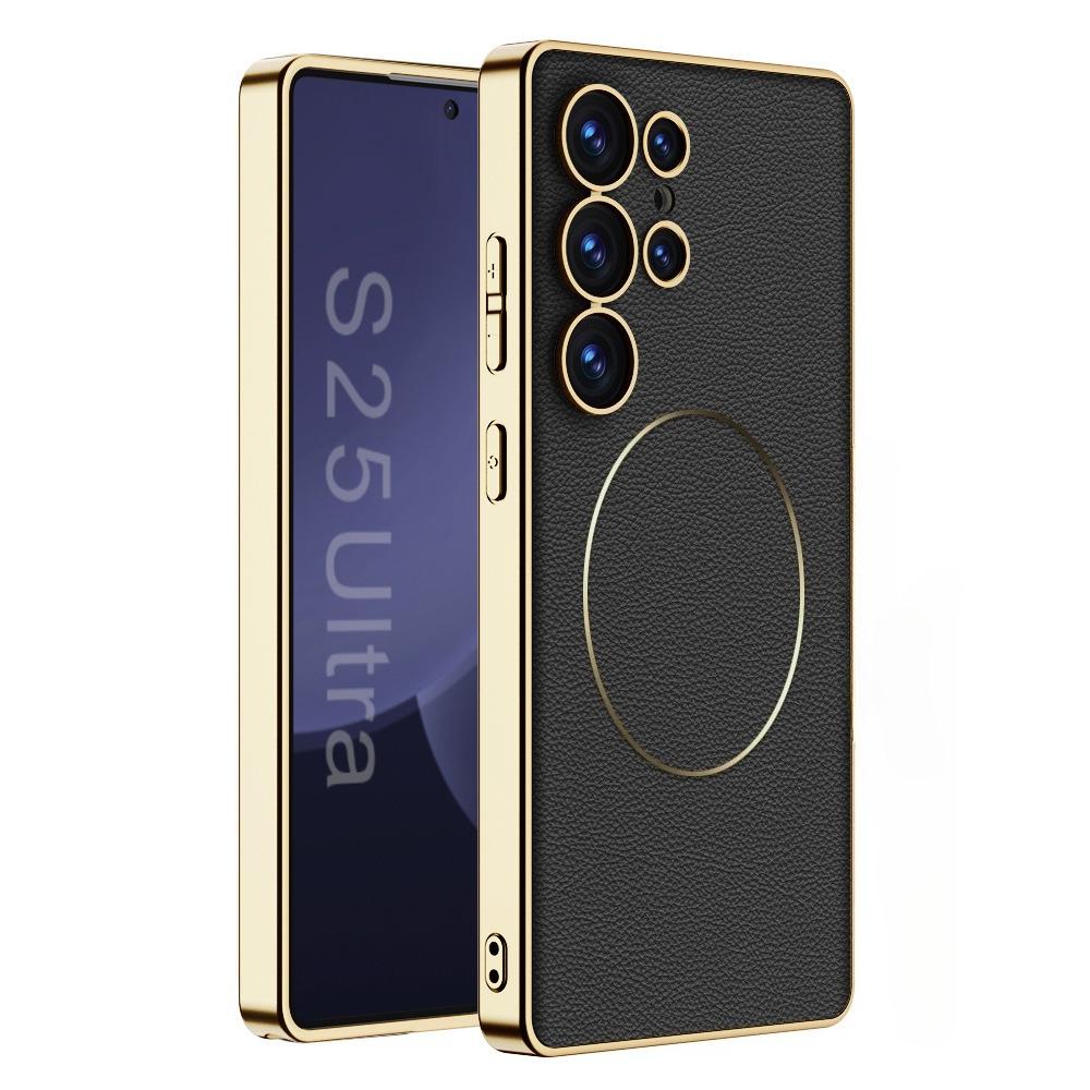 Custodia Magnetica Elettrolaccata per Telefono Magsafe per Samsung Galaxy S25 Ultra Copertura Protettiva Antiurto in Ecopelle PU