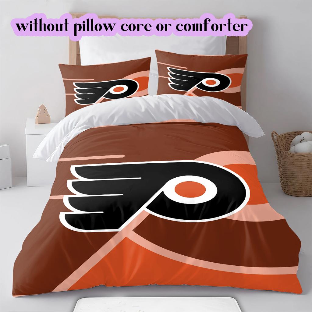 Ice Hockey Logo Pattern Bedding Quilt Set Quilt Cover Pillowcase Home Decoration Birthday Gift (1*duvet cover+ 2*pillowcase, without core)
