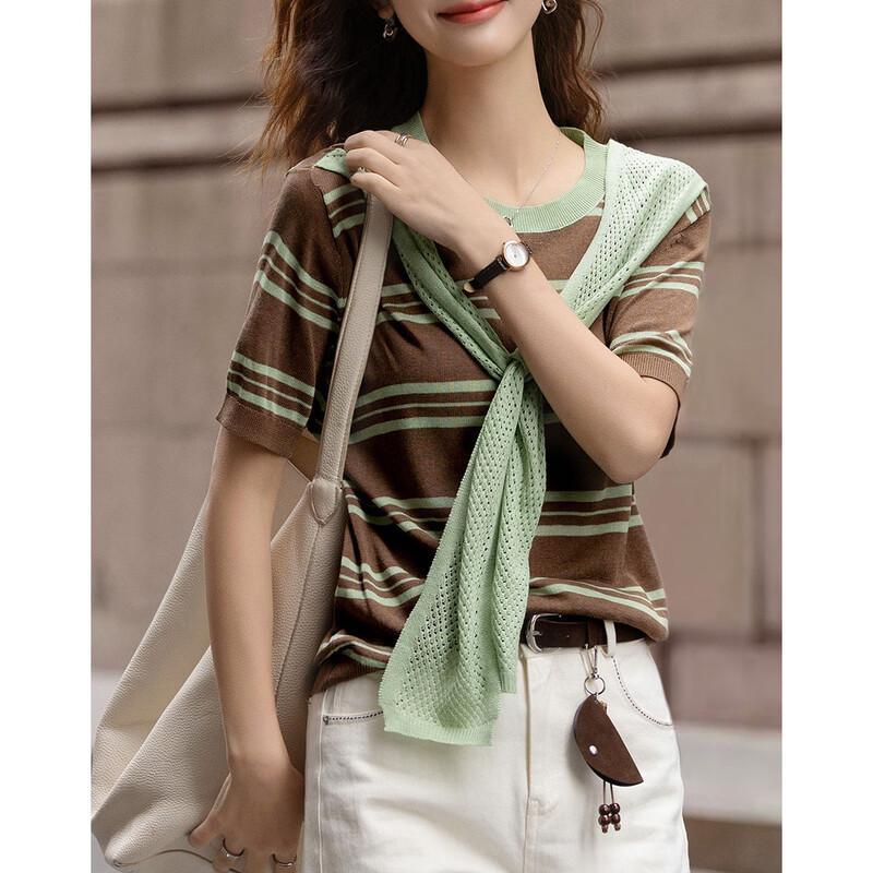 Demana Women's Striped Short Sleeve Knit Top