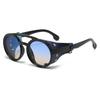 Men Punk Pilot Sunglasses For Women Luxury Brand Design Round Steampunk Leather Eyeglasses Vintage  Uv400