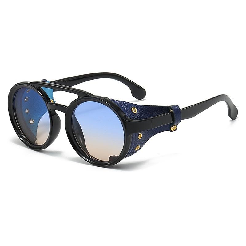 Okulary przeciwsłoneczne Wiatroodporne Górskie Steampunk Okrągłe Okulary Dla Mężczyzn Ze Skórzanymi Goglami Bocznymi Uv400 Okulary Rowerowe