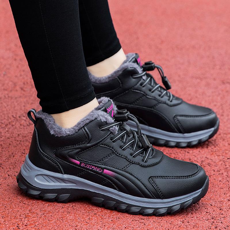 High-top large cotton shoes, winter velvet thickened warm cotton boots, medium walking sports shoes