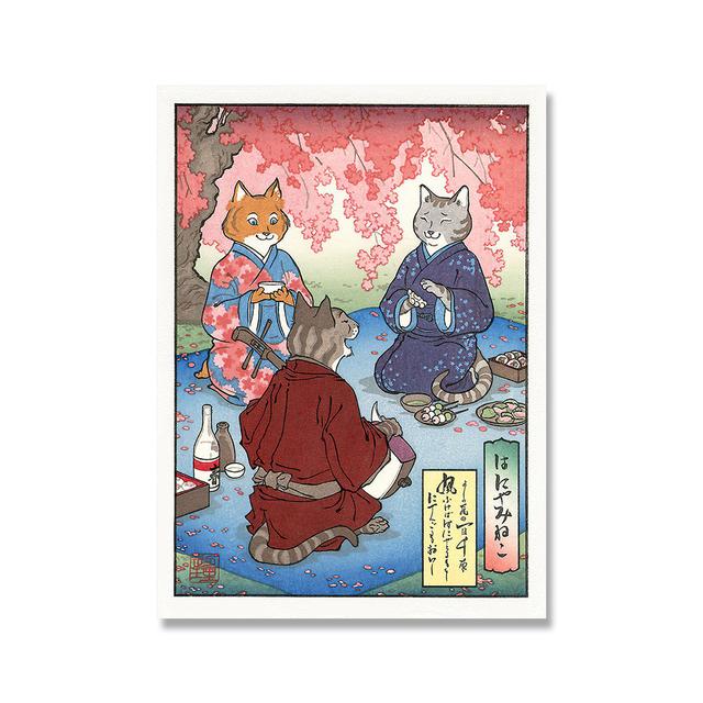 Samurajská kočka Lamian Noodles Sushi Tisk plakátu Legrační japonský plakát kočičí restaurace