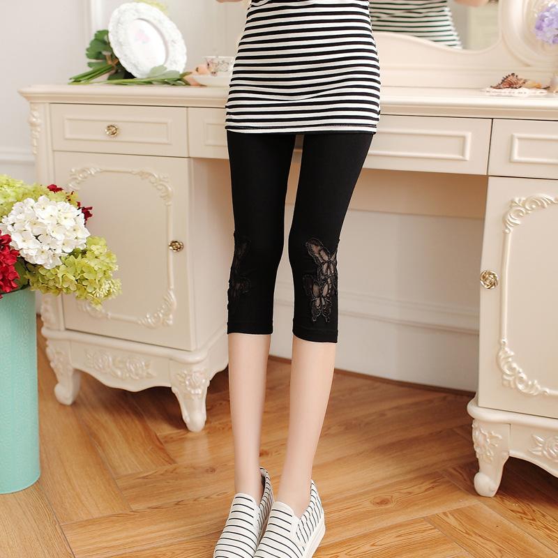 Lace Fashion Women Summer Leggings Skinny Stretch Cropped Capris Pants 3/4 Length Trousers