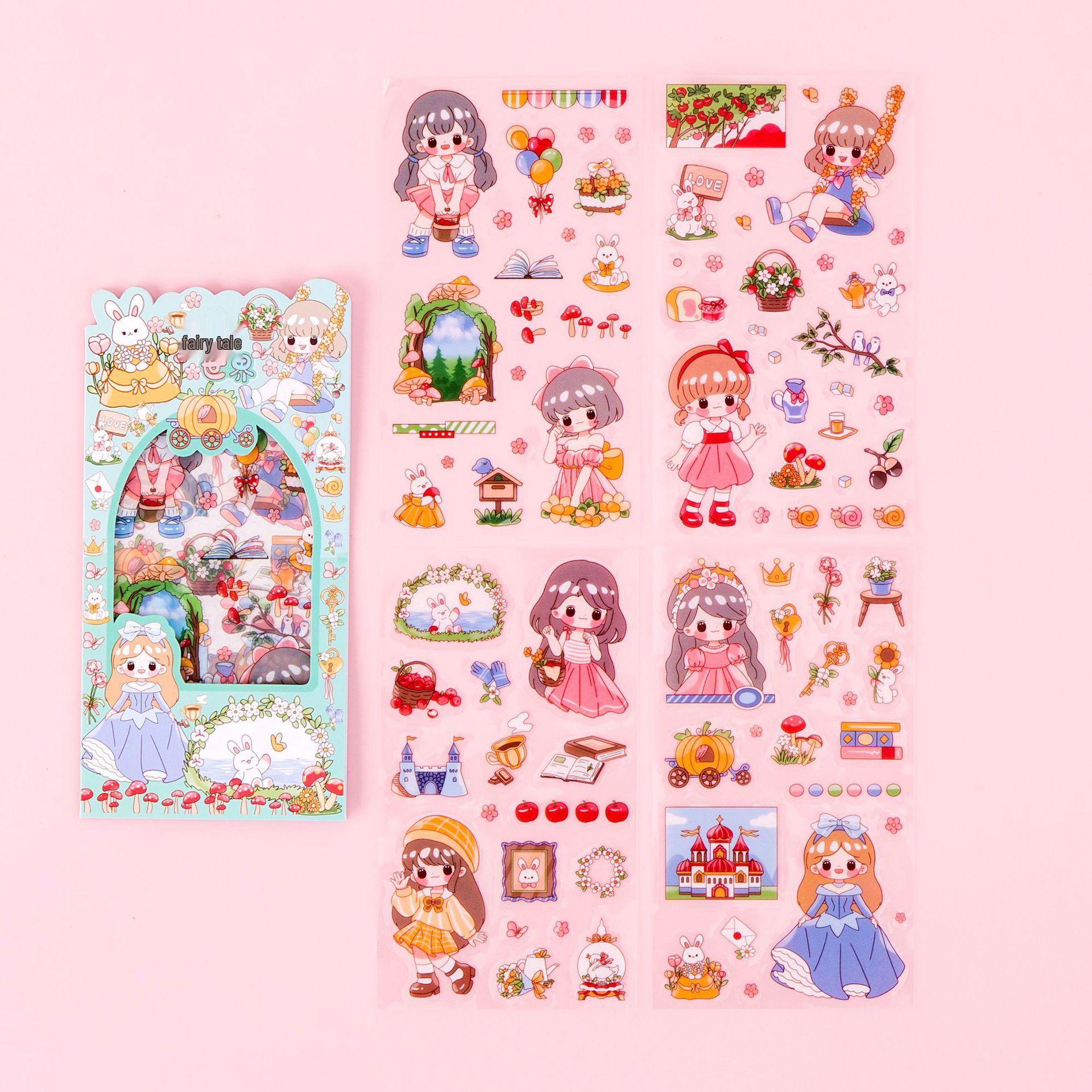 Creative Pastoral Cartoon PET Waterproof Stickers: Non-repeating, Cute Decorative Stickers for Children s Journals.