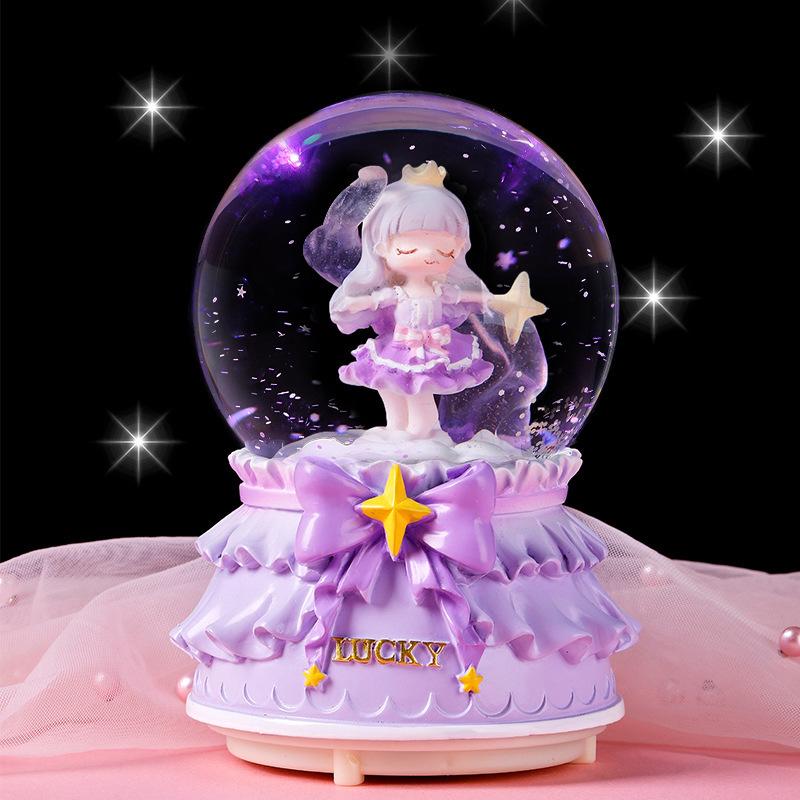 Cartoon Couple Crystal Ball Resin Snow Globe Music Box Toy