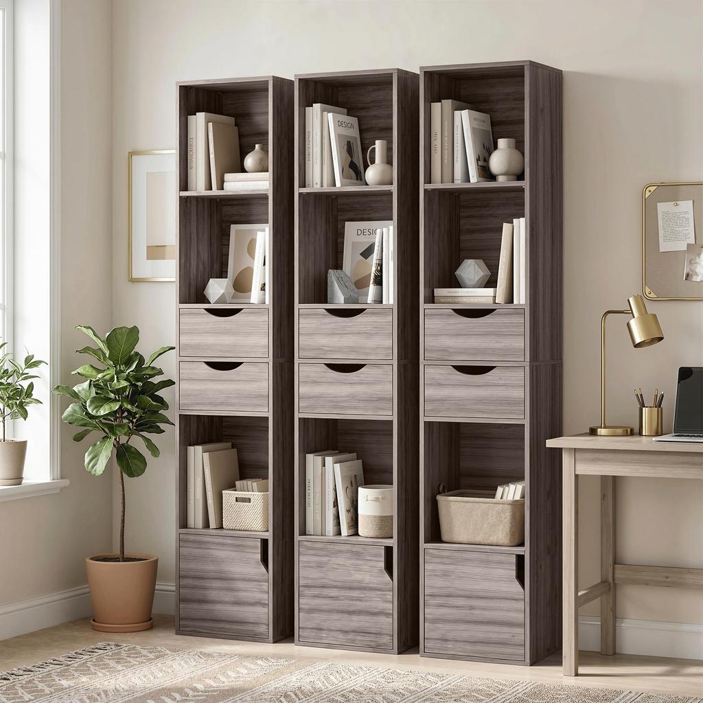 Bookcase with Drawers Adjustable Shelf Bookshelf with 2 Drawers and Cabinet 158 cm Grey