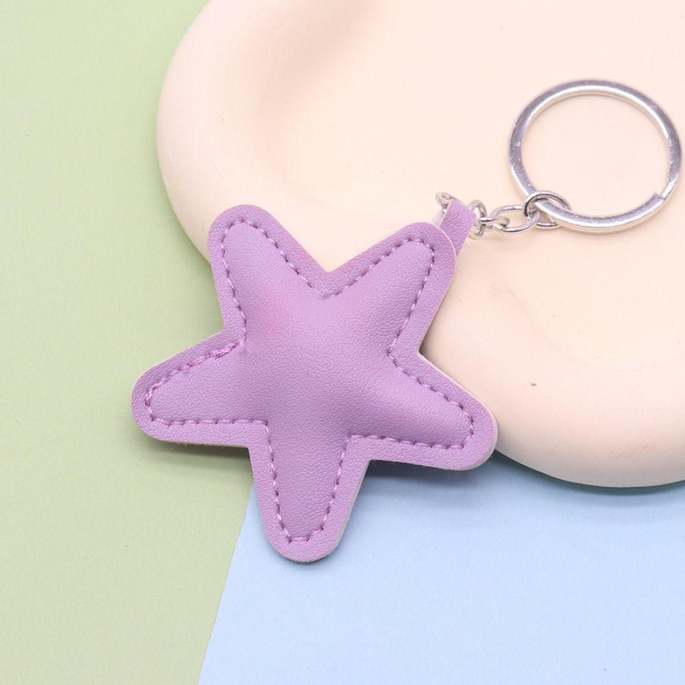 Simple Leather Keyring Car Key Holder Colorful Pendant Classic Star Shape Keychain  Unisex