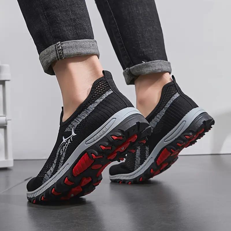 Men'S Breathable Mesh Sneakers, Slip-On Athletic Shoes, Solid Color Fabric Upper, Rubber Sole, Round Toe, Low Top, Casual Sports Style