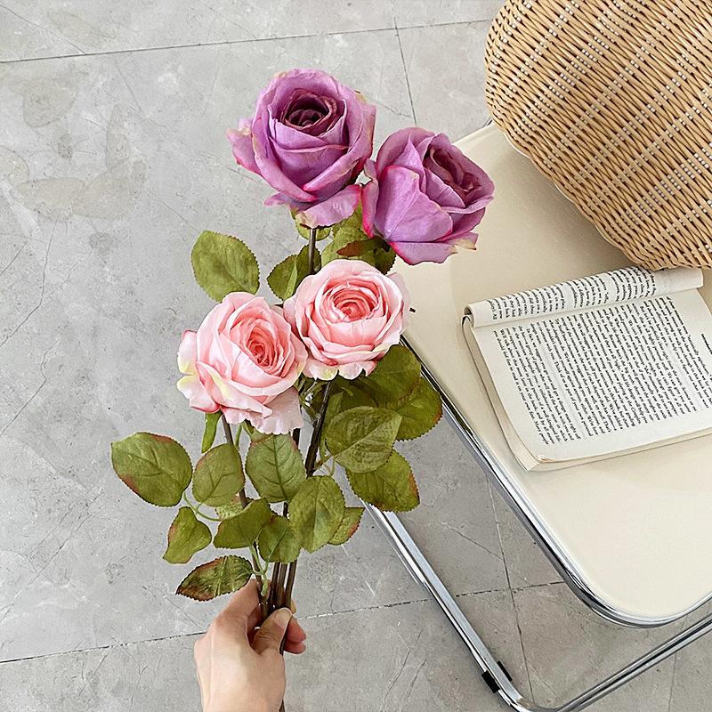 Artificial Burnt Edge Rose Flowers Simulation Silk Flower Bouquet Wedding Party Fake Flower Office Garden Decor Silk Pink Roses