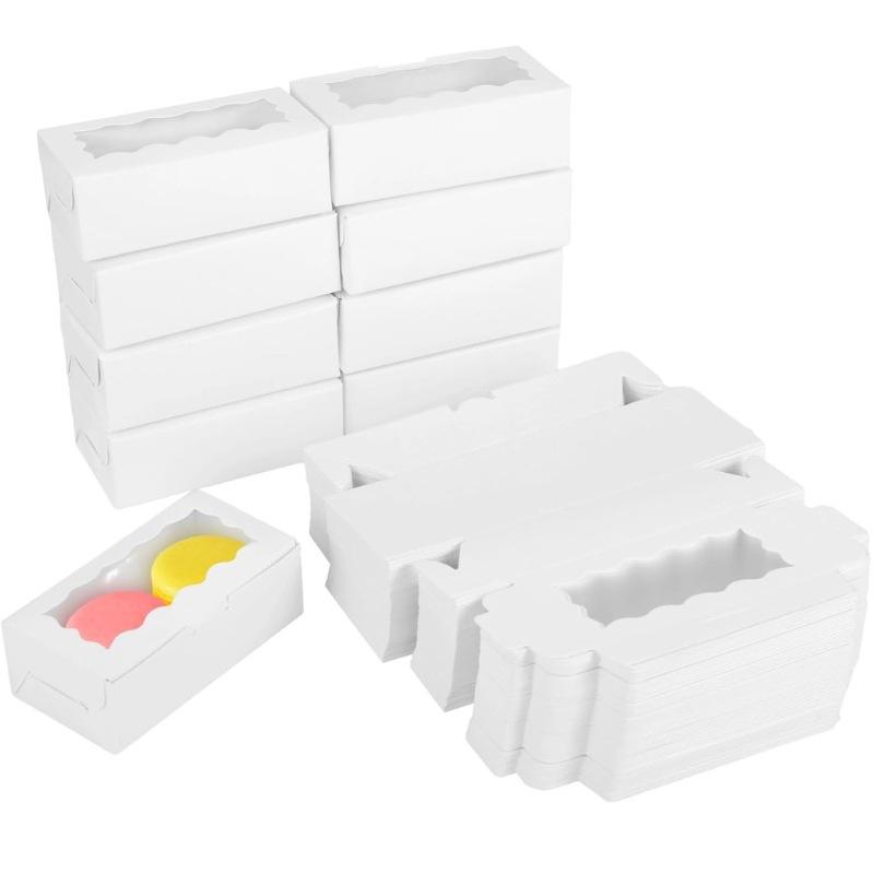 10Pcs Food Grade Kraft Paper Cake Boxes Rectangle Clear Open Window for Candy Wedding Favor Jewelry Packaging Party Supplies