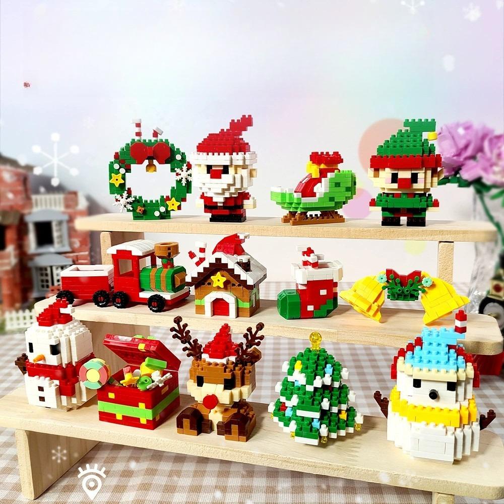 Weihnachtsgeschenke Baustein-Serie Weihnachtsmann Rentier Puzzle Zusammenbau Steine Tischdekoration Spielzeug für Kind Weihnachtsgeschenk