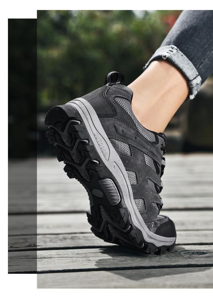 Men's Genuine Leather Lightweight Hiking & Walking Shoes, Low-Top Casual Outdoor Footwear