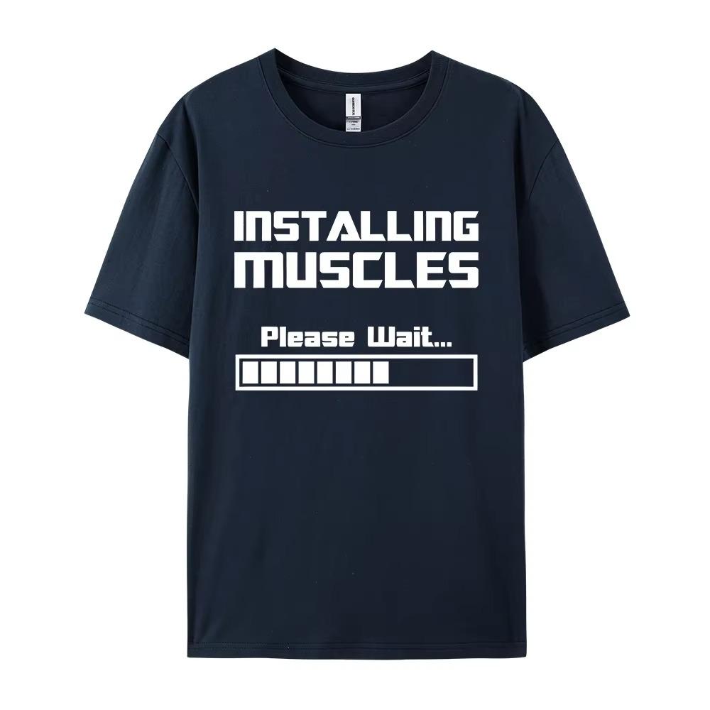 Letní Nová Trička Instalace Svalů Prosím Počkejte Načítací Lišta Vtipný Potisk Tričko Muži Ženy Volné Bavlna Krátký Rukáv Cool Trička