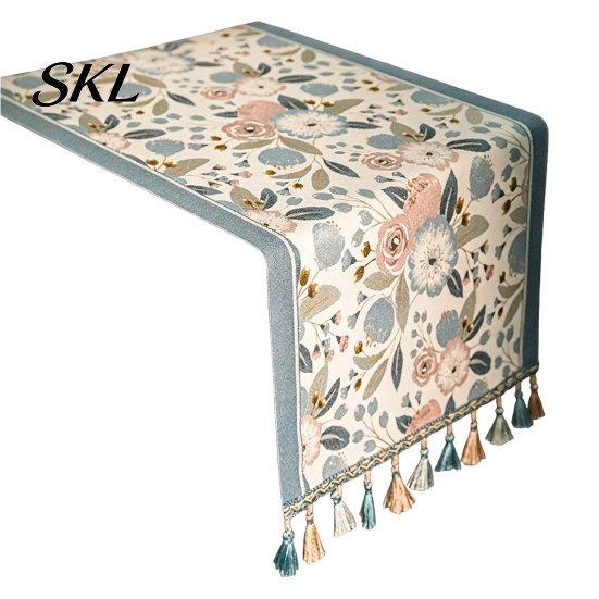 Elegant Dining Table Decor Jacquard Floral Runner, Vintage Peony Farmhouse Runner with Tassels for Home Wedding Party Tassel Edge