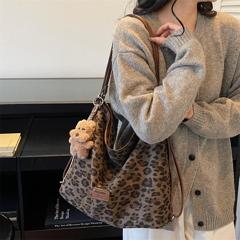 Leopard Print Tote Bag Women's Large Capacity Retro Shoulder Bag Multi-Functional Backpack
