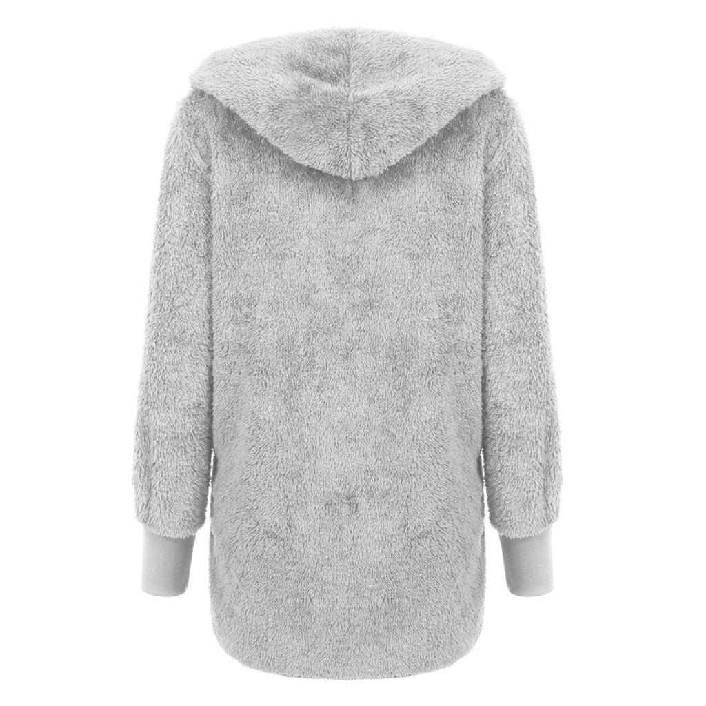 Women's Fashion Cardigan Solid Color Plush Long Sleeve Top Coat