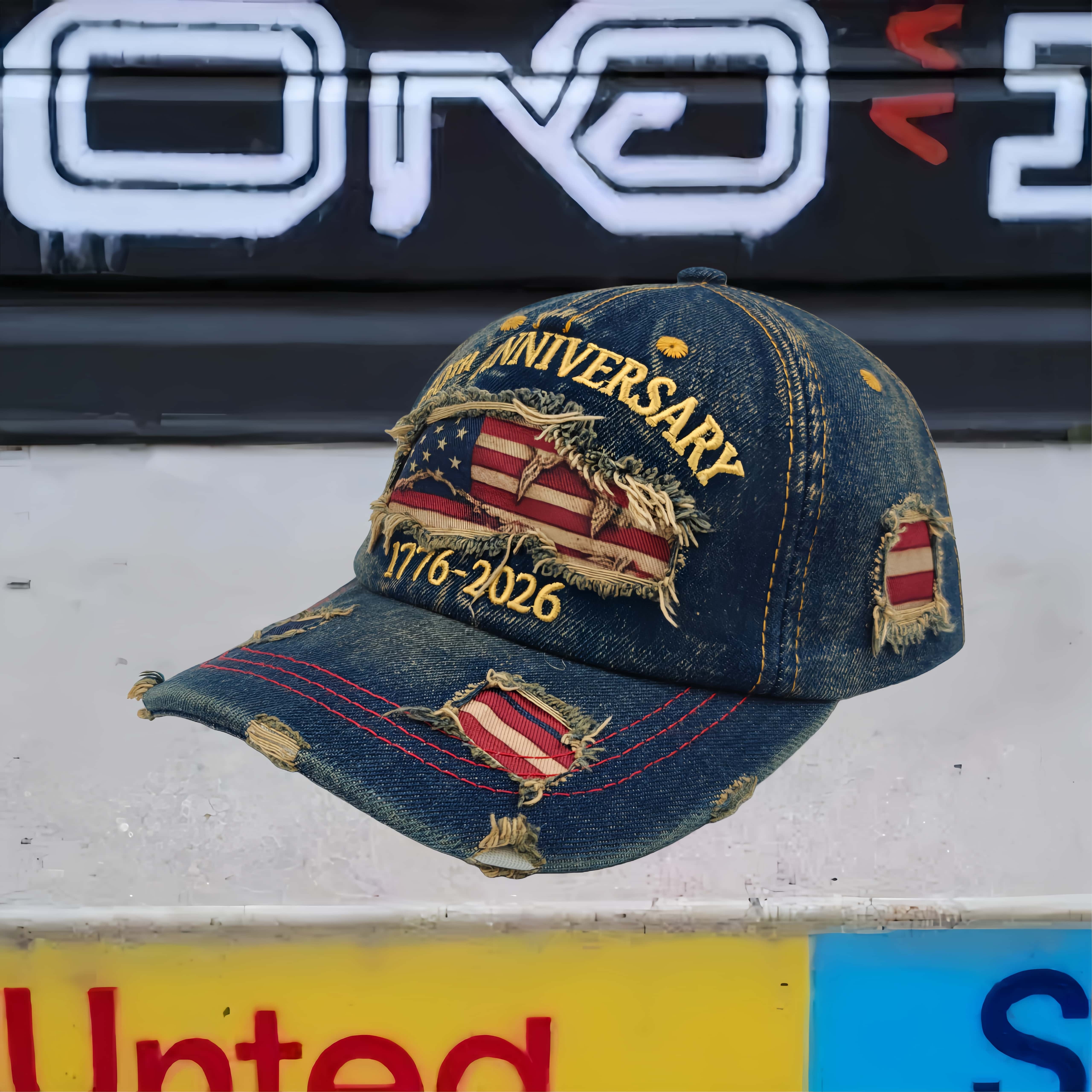 Usa 250Th Anniversary Commemorative Baseball Cap, Unisex Vintage Washed Cotton Snapback With  Sun Protection Adjustable Strap Adjustable