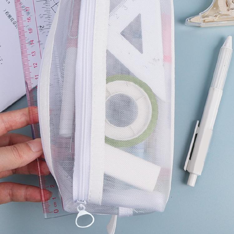 High Capacity Pen Bag Clear Mesh Pencil Case Double Layered Pen Organizers Art Supplies Organizers Travel Cosmetic Bag