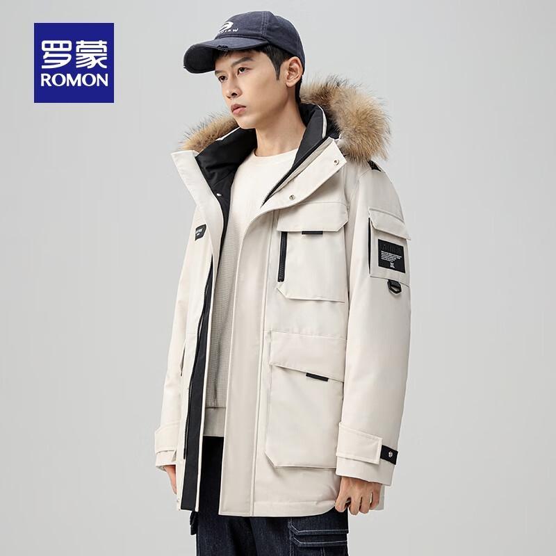 Men s Mid-Length Down Jacket with Detachable Fur Hood 165