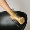 Gold Women Sandals Peep Toe 15cm Stiletto Heel 6cm Platform Zipper Lace Up Plus Size 45 46 46 Sexy Dating Party Shoes