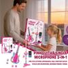 Guitar And Microphone Set For Kids,Guitar Toys With Music&Colorful Light,Adjustable Height Microphone With Stand ()