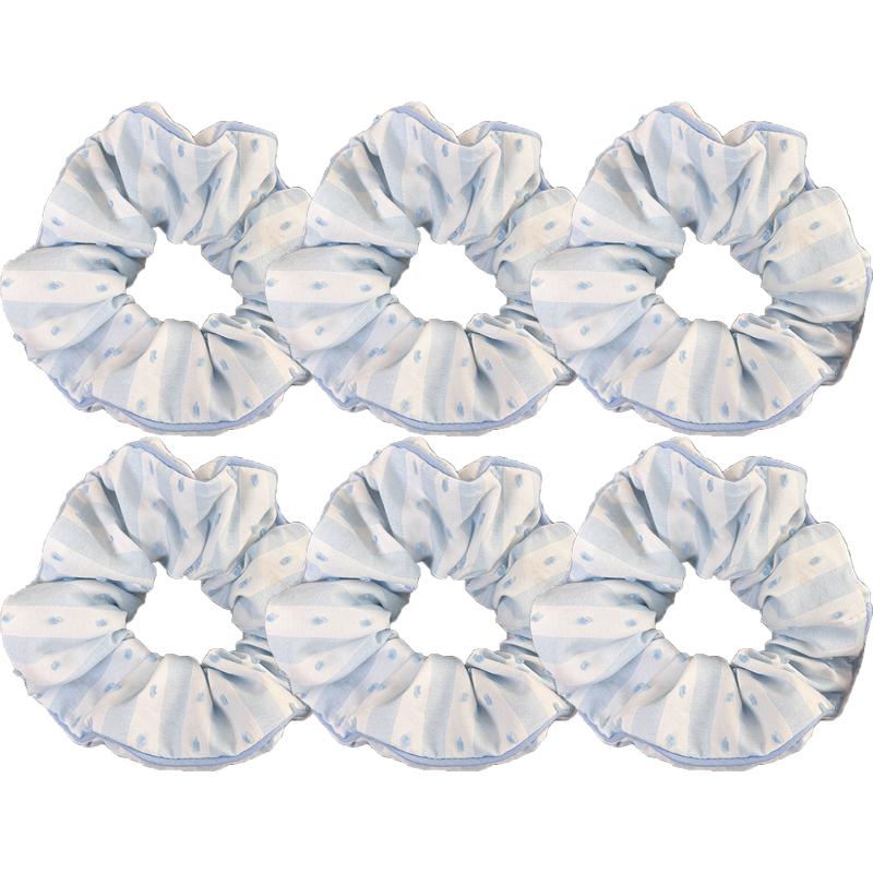 Sea Salt Blue Polka Dot Floral Plaid Large Hair Scrunchie Sweet and Versatile Fabric Hair Tie Hair Accessory