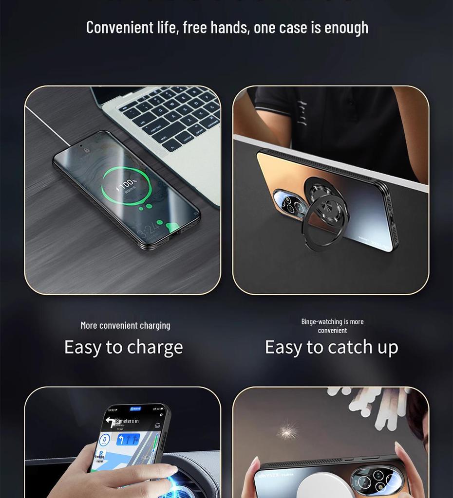 Magnetický otočný stojánek na telefon pro Honor 200/300: Matná, Plné krytí, Ochrana proti pádu, Protiskluzová ochrana