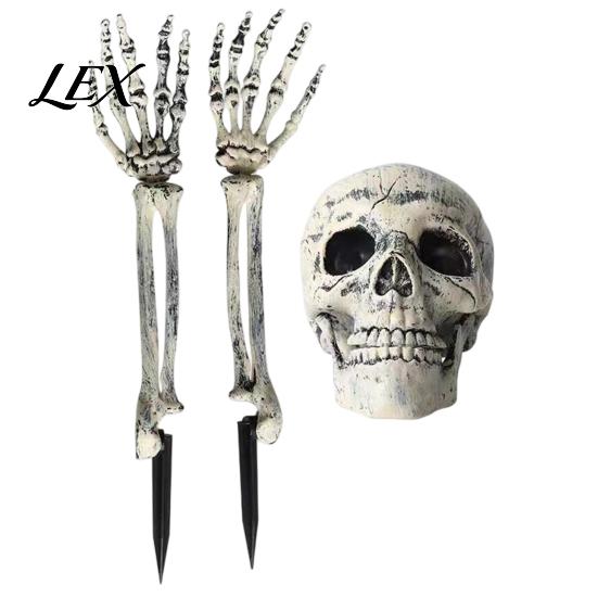 Halloween Skelett-Pfähle Realistischer Pfahl, Gruselige Totenkopf-Hand Gartendekoration für Schilder Außenbereich Garten Rasen Friedhof Dekoration Menschlicher Knochen