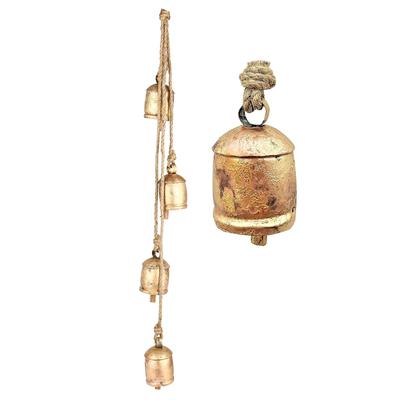Clopoțel de Vânt Mare de 36 Inch, Auriu, Clopoțel de Vacă, pentru Grădină Exterioară, Decor Rustic Handmade pentru Intrare cu Frânghie de Iută Vintage pentru Terasă și Pridvor
