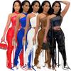 AL154 Women's Sexy Two-Piece Set: Strappy Tank Top & Faux Leather Pants for Nightclub Summer Wear.