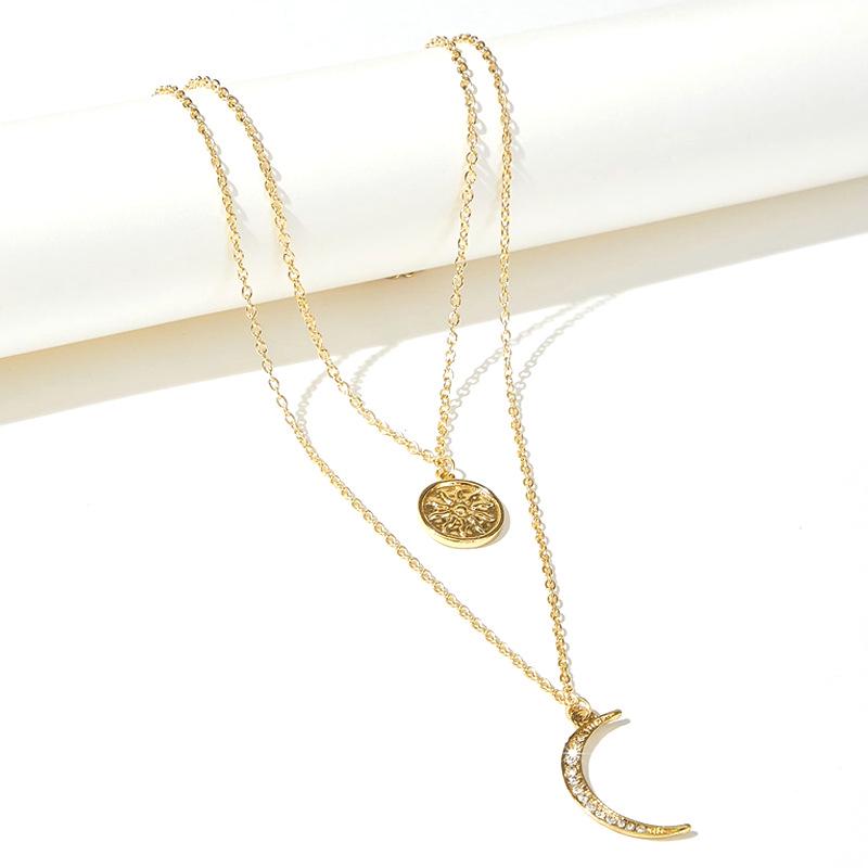 Suíbiàn Geometric Moon English Letter Pendant Double-Layer Necklace - Summer 2022 New Arrival Clavicle Chain Jewelry