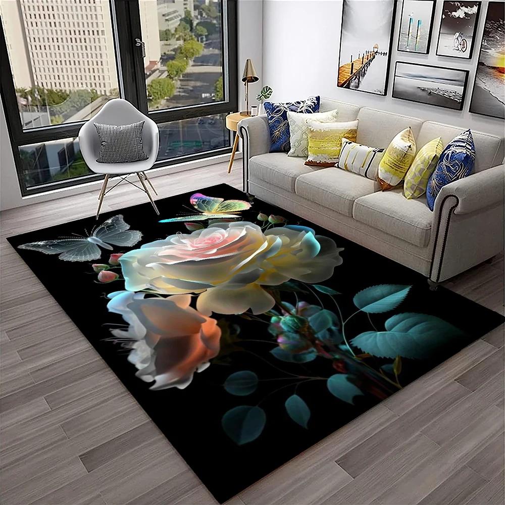 Nordic Love Rose Flowers Daisy  Carpet Rug for Home Living Room Bedroom Sofa Doormat Decor,kids Play Area Rug Non-slip Floor Mat