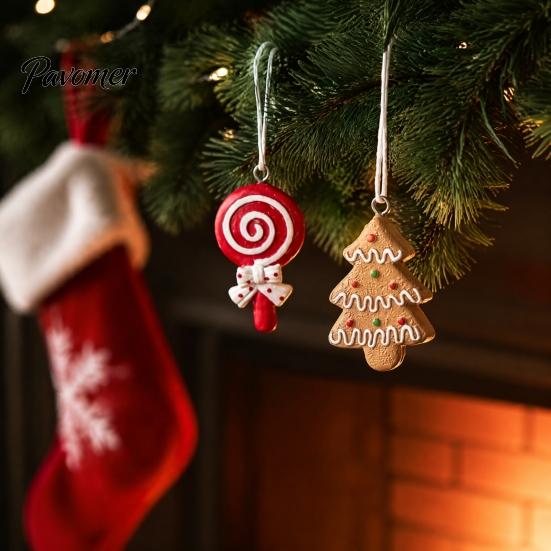Holiday Hanging Ornaments 4 Pcs Gingerbread Christmas Ornaments, Candy Cane, Tree, Lollipop, Hand Painted Resin Crafts Man Xmas Tree Decoration